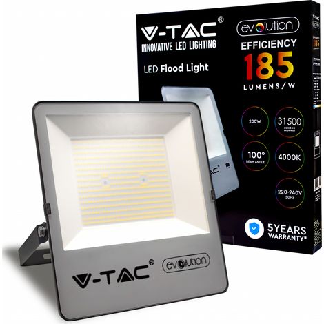 Foco LED V-TAC Samsung de 200 W, 185 lm/W, color negro, blanco natural, IP65