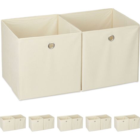 12 Cajas de almacenaje, Cuadradas, Cajas textiles, 30 x 30 x 30 cm, Cubos almacenaje para estanterías, Tela, Beige
