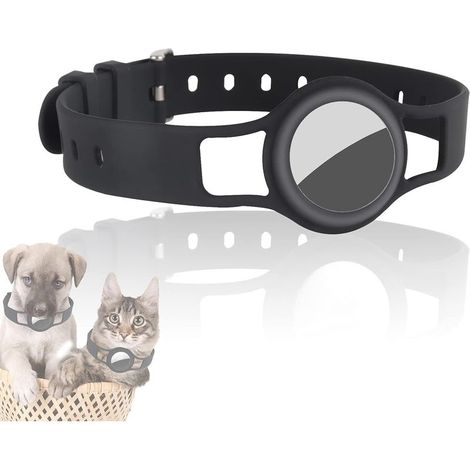 Collier en SiliCône pour Chiens et Chats Compatible avec APôle AirTag 2021, 20-40 cm Durable et sûr Longueur réglable, Housse pour Accessoires Pet Finder (1 Pièce, Noir)-Fei Yu (1/5)