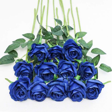 Lot de 12 roses artificielles, fleurs décoratives en soie avec une seule tige de 50 cm, décoration florale pour fête, jardin, maison, hôtel, mariage (bleu)-AquaForge (1/5)