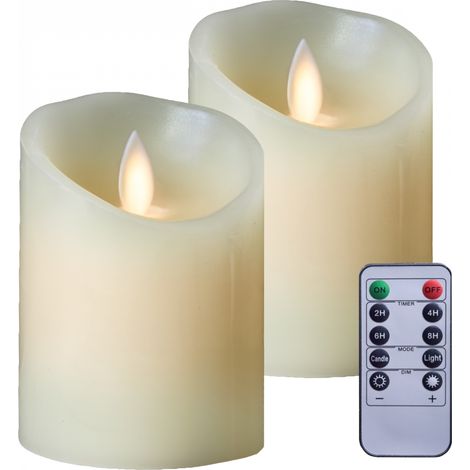 Lot de 2 bougies à LED 10 cm en cire avec télécommande, flamme vacillante - Vivezen (1/5)