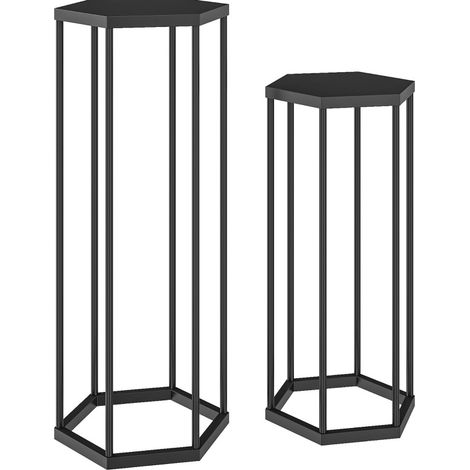 CHICFURN Set di 2 supporti per piante in metallo nero, 75 e 60 cm, interno ed esterno (1/5)