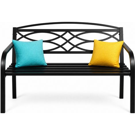 ELVMI Banc de jardin extérieur avec dossier ergonomique et accoudoirs, pour terrasse et balcon, en Métal, Noir (1/5)