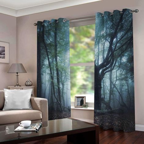 Lot de 2 Rideaux 2 Pièces x 75 L x 166cm H Forêt Verte Rideau Isolant Thermique Rideau Occultant pour Chambre Salon Rideau Fenetre - Taille: 2xL75cmxH166cm (1/5)