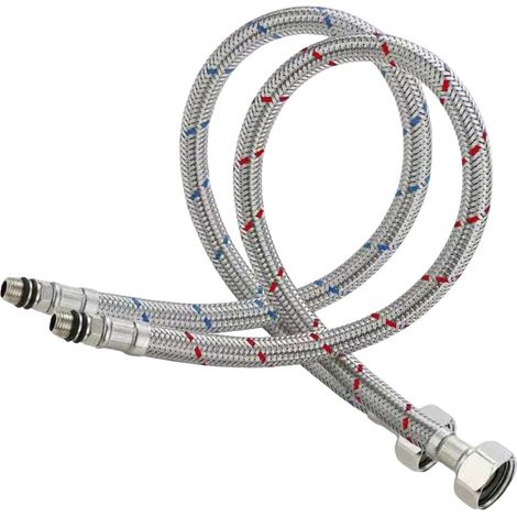 Lot de 2 connecteurs flexibles de robinet M10 (10 mm) x 9,5 mm, tuyau flexible de 60 cm de long, connecteur de robinet tressé, connecteur de tuyau flexible, tuyau flexible pour queue de mélangeur (1/5)