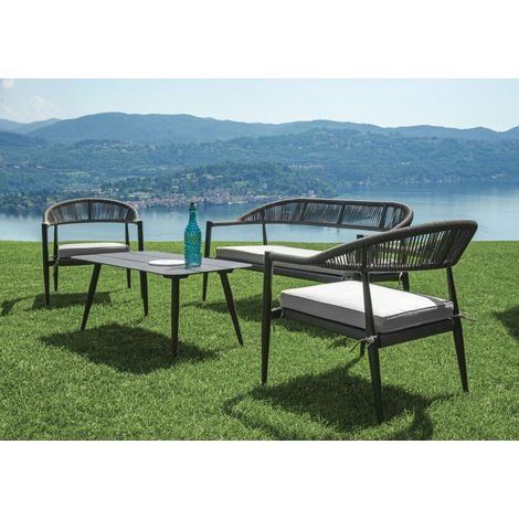Salotto da esterno divano poltrone e tavolino in alluminio antracite, twist wicker Milano (1/5)