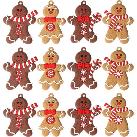 Gingerbread Man - Ornements De Décoration De Sapin De Noël En Pvc - Pour Arbre De Noël Et Intérieur - Lot De 12 Pièces (1/5)