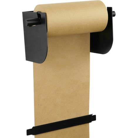 Porte-rouleau mural pour papier d'emballage 20 cm – Métal noir – Fixation murale – Compatible bobines jusqu'à 20 cm de large – Primematik (1/5)