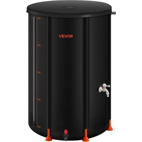 Regentonne faltbar, 380 L tragbares Regenfass, Regenwassertank, 1000D PVC-Regenwassersammelsystem, Wassertank, Regenwassertonne mit Zapfhahn und Überlaufset, Schwarz (1/5)