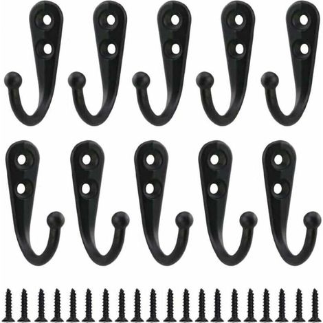 10 ganci appendiabiti retrò in metallo nero, ganci appendiabiti individuali da parete con viti, appendiabiti vintage da parete per accappatoi, mensole per la casa, cassetti, armadietti, bagno con 20 v (1/4)