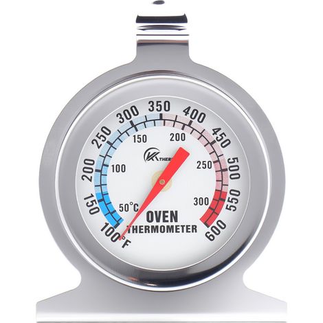 Thermomètre de four en métal inox 50–300°C, pose libre ou suspension, suivi de température pour pâtisserie, pains, pizzas et rôtis maison (1/5)