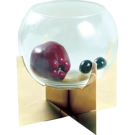 Vase boule décoratif en verre avec support doré en croix H27 cm - 22 x 22 x 27 cm - PANGIVO (1/2)