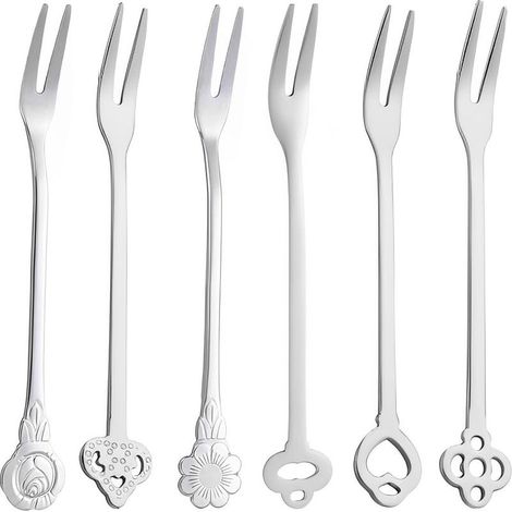 Lot de 6 Fourchettes en Acier Inoxydable,Fourchette à Fruits,Argent Fourchette à Dessert Inox Mini Réutilisables Petite Fourchettes à Gateaux pour Fête Maison Restaurant (1/5)