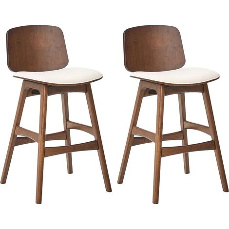 Set di 2 sgabelli da bar con struttura in legno, seduta in tessuto, senza braccioli, zona pranzo marrone e beige chiaro, Charleston