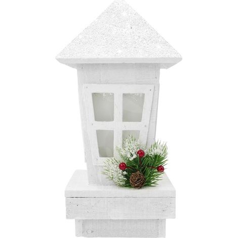 Lanterne de Noël 859724 décoration en bois avec paillettes et éclairage