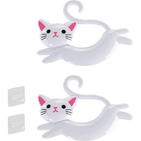 Porte-serviettes mural en forme de chat, sans perçage, mignon et blanc (1/5)