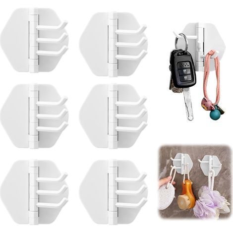 Lntyq Porte Cle Mural Porte Clef Mural 6 Rangement Clef, 18 Crochets à Clés Pivotants, Rangement Clés sans Résidus D'adhésif, Convient pour Un Montage à Plat ou dans Un Angle (1/5)