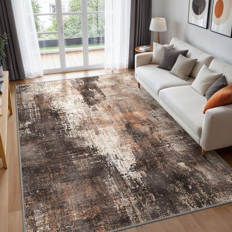 Tapis Salon Résumé 120x170cm Lavable en Machine Rug AntidéRapant Poil Ras, pour Chambre Salle a Manger Descente de Lit Bureau, Cuisine, Rotbraun (1/5)