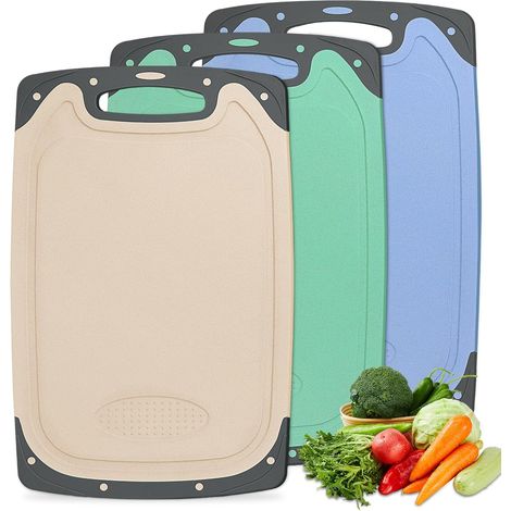 Taglieri in plastica, set da 3 con manici, antiscivolo e antibatterici, adatti per carne, verdura e frutta