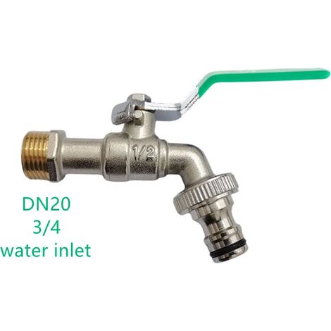 Robinet de jardin extérieur (DN20, poignée verte), antigel, double commande, en cuivre, pour lave-linge et évier de jardin 1/2". (1/4)