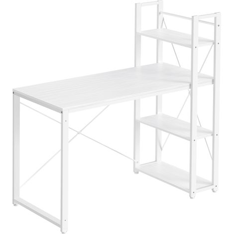 VASAGLE Bureau avec Étagères Réversible à Gauche ou à Droite, Longueur 120 cm, Table d'Ordinateur, pour Bureau à Domicile, Montage Facile, Blanc