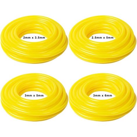 Set de 4 tuyaux en PVC pour carburant Longueur 1.5 m Dimensions (diamètre intérieur x diamètre extérieur) 2,5 x 5 mm, 3 x 5 mm, 2 x 3,5 mm, 3 x 6 mm
