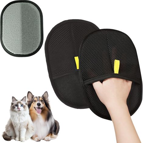 Lot de 2 gants magnétiques antistatiques double face pour enlever poils animaux sur meubles et tissus