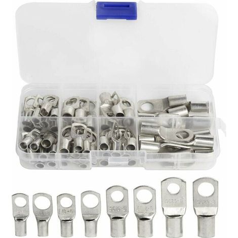 60 Pcs Cosses Électrique Trou boulon en Cuivre Étamé Connecteurs SC à sertir/souder pour câble de 6m㎡ 8m㎡ 10m㎡ 16m㎡ 25m㎡ (1/4)