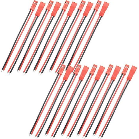10 paires de connecteurs JST 2 broches mâle vers femelle, câble de 110 mm, fil rouge et noir (1/5)
