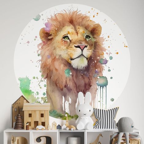 Sticker mural rond / cercle Enfants - Lion - Diamètre 30 cm - Adhésif MAT (1/2)