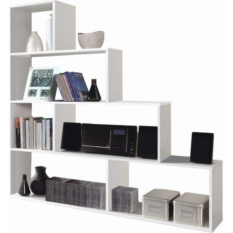 Libreria decorativa 145x29x145 cm con 6 ripiani in bianco lucido - Ledra (1/5)