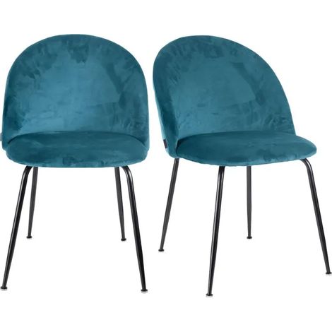 Lot 2 chaises capitonnées velours bleu canard pieds métal – FARA 2