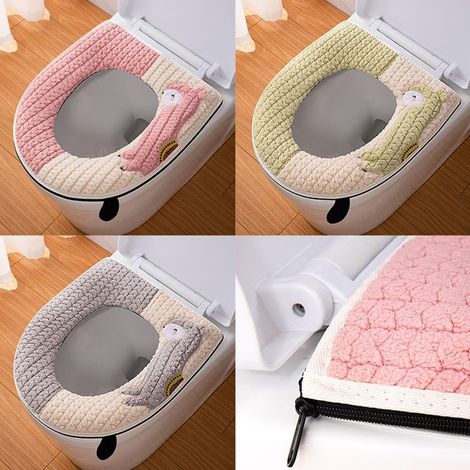 Lot de 3 protège-sièges de toilettes doux, épais et chauffants pour salle de bain - Tissu extensible et lavable, installation et nettoyage faciles (1/5)