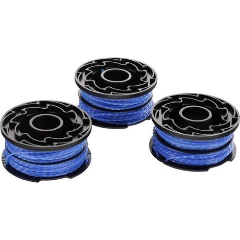 Ulisem BLACK+DECKER Lot de 3 Bobines de Rechange pour Coupe-Bordures, Bobine Reflex Plus A Déroulement Automatique, 3 x 12 m de Fil en Nylon, Fil de ⌀1,5 mm, A6441X3-XJ Bleu