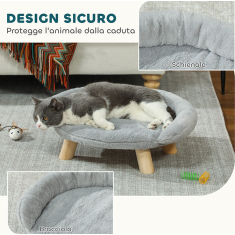 Coussin canapé déhoussable pour chien et chat, gris peluche 47x40x20 cm, avec dossier rembourré. (1/5)