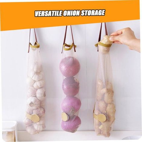 Sacs de rangement pour oignons, lot de 5, sacs de rangement suspendus en filet, sacs à oignons en filet, sacs à ail en... (1/5)