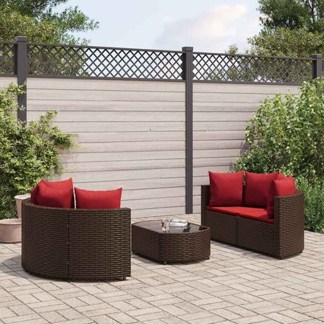 5-tlg. Garten-Sofagarnitur mit Kissen Braun Poly Rattan vidaXL (1/5)