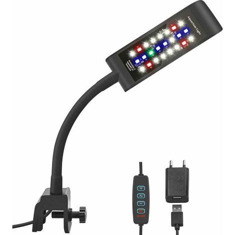 LED lampe d'aquarium à Clip, [lumière RVB + blanche] 10 niveaux de luminosité variateur, lampe à pince d'aquarium pour réservoir à poissons 20-30CM et plantes aquatiques, noir (1/4)