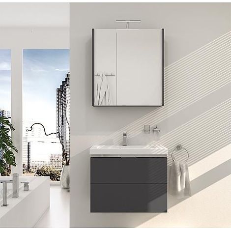 Ensemble de meubles de salle de bains EOLA anthracite mat Largeur 700mm 2 tiroirs (1/4)