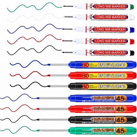 12 Pcs Crayons De Chantier À Pointe Longue 20/30/45 Mm, Marqueur Indélébile Séchage Rapide, Stylo Chantier Précision Pour Le Bois, Le Plastique, Les Murs, Le Métal, Le Carton Et Les Chantiers. (1/5)