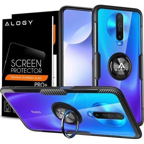 Alogy Ringhalter-Schutzhülle aus transparentem Material für Xiaomi Redmi K30/Poco X2 (Schwarz) + Alogy-Glas (1/5)