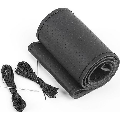 Funda para volante de coche (negra), funda para volante cosible, universal, transpirable y antideslizante de piel de microfibra suave.