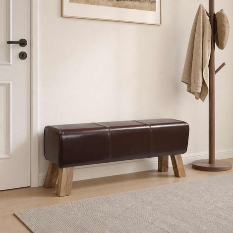 vidaXL Banco 110 x 30 x 45 cm Cuero Real Marrón Oscuro (1/5)