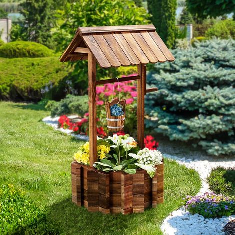 Aoxun Pot de fleurs en bois - Fontaine à traction - Support pour plantes - 54 x 54 x 118 cm - Fontaine décorative pour jardin (1/5)