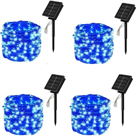 4Pack Guirlande Lumineuse Extérieure Décoration Lumière, 20m 200 LED Guirlande Lumineuse Solaire Noël 8 Modes Étanche pour Jardin, Solaire, Bleu (1/5)