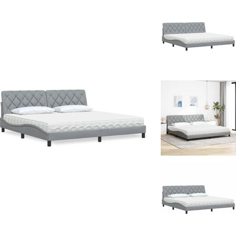 Lit avec matelas gris clair 200x200 cm tissu - Lit - Lits - Meuble De Chambre À Coucher - Sommier (1/5)