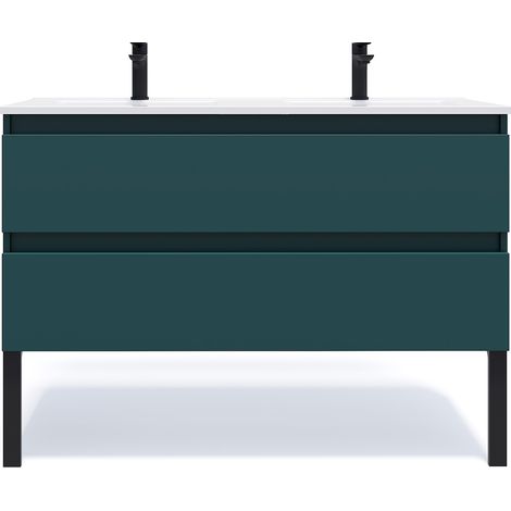 Homifab – Meuble de salle de bain suspendu double vasque intégrée 120cm – 2 tiroirs – Corps en mélaminé – Installation invisible – Fabrication française (1/5)
