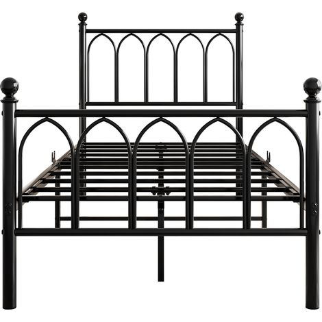Lit métallique 90 x 200 cm noir avec tête et pied vintage, USB, LED, sans sommier (1/5)
