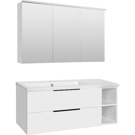 Ensemble de meubles de salle de bains Lossa 2 tiroirs, 2 compartiments ouverts, blanc mat (1/5)