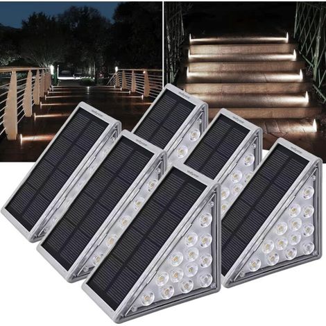 Kit de 6 projecteurs solaires d'extérieur, lumière blanche froide, étanches IP67, idéal pour éclairer des espaces extérieurs triangulaires, (1/4)